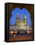 Facade of Cathedral Seen from Praza Do Obradoiro Floodlit at Night-Nick Servian-Framed Stretched Canvas