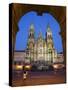 Facade of Cathedral Seen from Praza Do Obradoiro Floodlit at Night-Nick Servian-Stretched Canvas