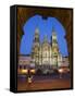 Facade of Cathedral Seen from Praza Do Obradoiro Floodlit at Night-Nick Servian-Framed Stretched Canvas