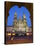 Facade of Cathedral Seen from Praza Do Obradoiro Floodlit at Night-Nick Servian-Stretched Canvas