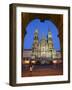 Facade of Cathedral Seen from Praza Do Obradoiro Floodlit at Night-Nick Servian-Framed Photographic Print