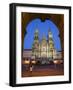 Facade of Cathedral Seen from Praza Do Obradoiro Floodlit at Night-Nick Servian-Framed Photographic Print