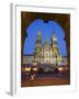 Facade of Cathedral Seen from Praza Do Obradoiro Floodlit at Night-Nick Servian-Framed Photographic Print