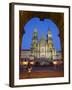Facade of Cathedral Seen from Praza Do Obradoiro Floodlit at Night-Nick Servian-Framed Photographic Print
