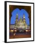 Facade of Cathedral Seen from Praza Do Obradoiro Floodlit at Night-Nick Servian-Framed Photographic Print