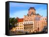 Facade of Chateau Frontenac in Lower Town, Quebec City, Quebec, Canada-null-Framed Stretched Canvas