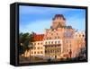 Facade of Chateau Frontenac in Lower Town, Quebec City, Quebec, Canada-null-Framed Stretched Canvas