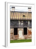 Facade of Old Abandoned House with Dark Windows in Slovakia-alexabelov-Framed Photographic Print