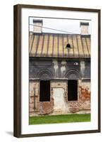 Facade of Old Abandoned House with Dark Windows in Slovakia-alexabelov-Framed Photographic Print