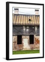 Facade of Old Abandoned House with Dark Windows in Slovakia-alexabelov-Framed Photographic Print
