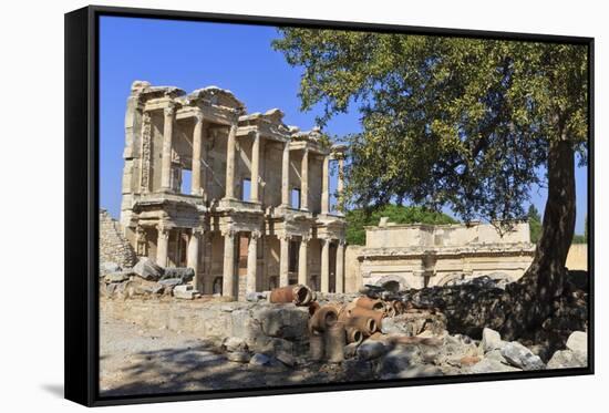 Facade of the Library of Celsus, Fruit Tree and Ancient Pipes, Ancient Ephesus-Eleanor Scriven-Framed Stretched Canvas