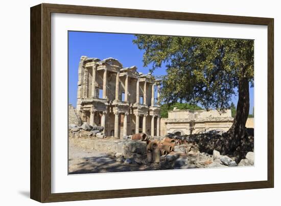 Facade of the Library of Celsus, Fruit Tree and Ancient Pipes, Ancient Ephesus-Eleanor Scriven-Framed Photographic Print