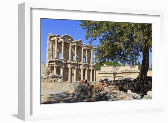 Facade of the Library of Celsus, Fruit Tree and Ancient Pipes, Ancient Ephesus-Eleanor Scriven-Framed Photographic Print