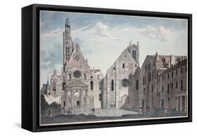 Facades of the Churches of St. Genevieve and St. Etienne Du Mont, Paris, C.1800-Angelo Garbizza-Framed Stretched Canvas