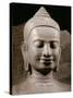 Face, Buddha Protected by the Naga, Sandstone, late 12th - early 13th century-null-Stretched Canvas