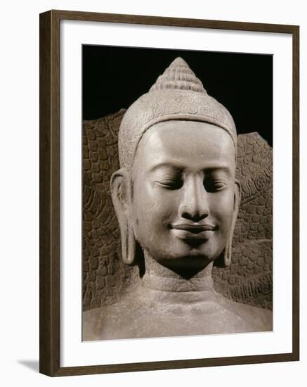 Face, Buddha Protected by the Naga, Sandstone, late 12th - early 13th century-null-Framed Photographic Print