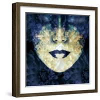 Face of a Woman, Overlayed with Flower Decoration in Blue-Alaya Gadeh-Framed Photographic Print