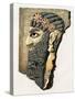 Face of an Assyrian Man Reproduced on a Stone. Assyrian Carved and Painted Stone Head. Colour Repro-null-Stretched Canvas