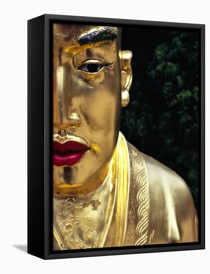 Face of Golden Buddha Statue - One Among Many at Ten Thousand Buddhas Monastery, New Territories-Andrew Watson-Framed Stretched Canvas