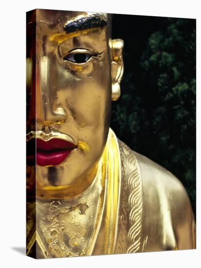 Face of Golden Buddha Statue - One Among Many at Ten Thousand Buddhas Monastery, New Territories-Andrew Watson-Stretched Canvas