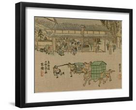 Face of Several Tea Houses in the Foreground with Servants Carrying Baskets-Utagawa Hiroshige-Framed Art Print