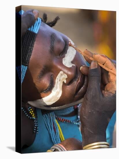 Face Painting with a Mixture of Clay, Turmi, Ethiopia-Jane Sweeney-Stretched Canvas