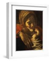 Faces of Madonna and Child, from Adoration of the Shepherds (Detail)-Caravaggio-Framed Giclee Print