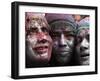 Faces Smeared with Colored Powder, Posing for a Photo During Holi Festivities in Gauhati, India-null-Framed Photographic Print