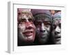 Faces Smeared with Colored Powder, Posing for a Photo During Holi Festivities in Gauhati, India-null-Framed Photographic Print