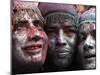 Faces Smeared with Colored Powder, Posing for a Photo During Holi Festivities in Gauhati, India-null-Mounted Photographic Print