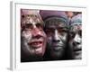 Faces Smeared with Colored Powder, Posing for a Photo During Holi Festivities in Gauhati, India-null-Framed Photographic Print