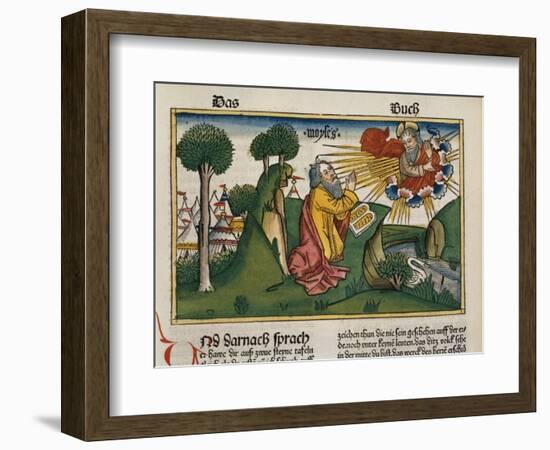 Facsimile Copy of Exodus 34 1-10 Moses Receives the Second Tablets with the Ten Commandments-null-Framed Giclee Print