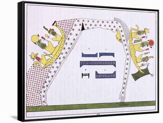Facsimile Copy of Nut, Sky Goddess and the Solar Barques of Ra, Plate 20B from Pantheon Egyptien-Jean Francois Champollion-Framed Stretched Canvas