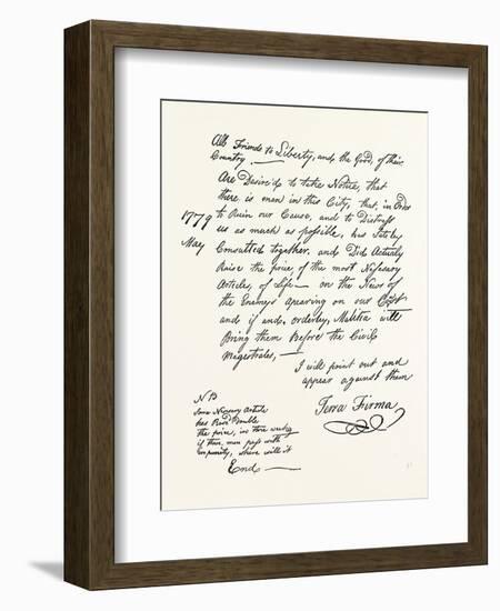 Facsimile of a Declaration About the Scarcity of Food; American Revolutionary War, USA, 1870S-null-Framed Giclee Print