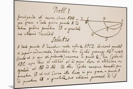 Facsimile of the Solution to the Problem of the Brachystochrone, or Curve of Quickest Descent-Sir Isaac Newton-Mounted Giclee Print