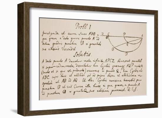 Facsimile of the Solution to the Problem of the Brachystochrone, or Curve of Quickest Descent-Sir Isaac Newton-Framed Giclee Print