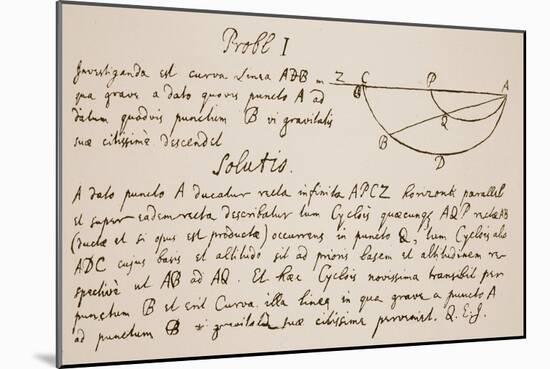 Facsimile of the Solution to the Problem of the Brachystochrone, or Curve of Quickest Descent-Sir Isaac Newton-Mounted Giclee Print