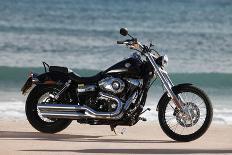 Motorcycle, Cruiser, Harley Davidson Wide Glide, Black, Sea in the Background, Side Standard Right-Fact-Photographic Print