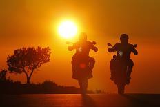 Motorcycles, Funbikes, Husquarna Nuda 900R and Ktm 990 Smc, Back Light, Sundown-Fact-Photographic Print