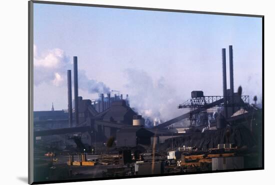 Factory Buildings Smoking from Pipes-null-Mounted Photographic Print