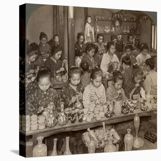 Factory Girls Decorating Cheap Pottery for the Foreign Markets, Kyoto, Japan, 1904-Underwood & Underwood-Stretched Canvas
