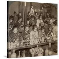 Factory Girls Decorating Cheap Pottery for the Foreign Markets, Kyoto, Japan, 1904-Underwood & Underwood-Stretched Canvas