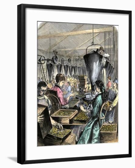 Factory Workers Making Rifle Cartridges, c.1870-null-Framed Giclee Print