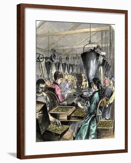 Factory Workers Making Rifle Cartridges, c.1870-null-Framed Giclee Print