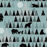 Forest Seamless Pattern. Wildlife. Grizzly Bear. Abstract Hand Drawn Background.-Faenkova Elena-Art Print