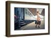 Fair Traveler With Vintage Suitcase At The Station-olly2-Framed Photographic Print