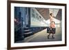 Fair Traveler With Vintage Suitcase At The Station-olly2-Framed Photographic Print