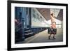 Fair Traveler With Vintage Suitcase At The Station-olly2-Framed Photographic Print