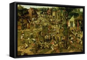 Fair with a Theatrical Performance, 1562-Pieter Brueghel the Younger-Framed Stretched Canvas