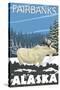 Fairbanks, Alaska, Albino Moose Scene-Lantern Press-Stretched Canvas